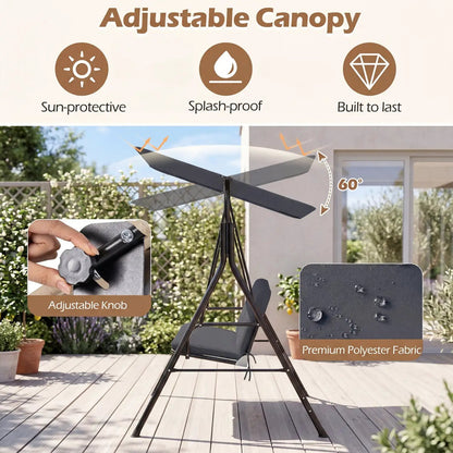3-Seat Patio Swing Chair and Adjustable Canopy