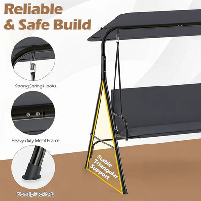 3-Seat Patio Swing Chair and Adjustable Canopy