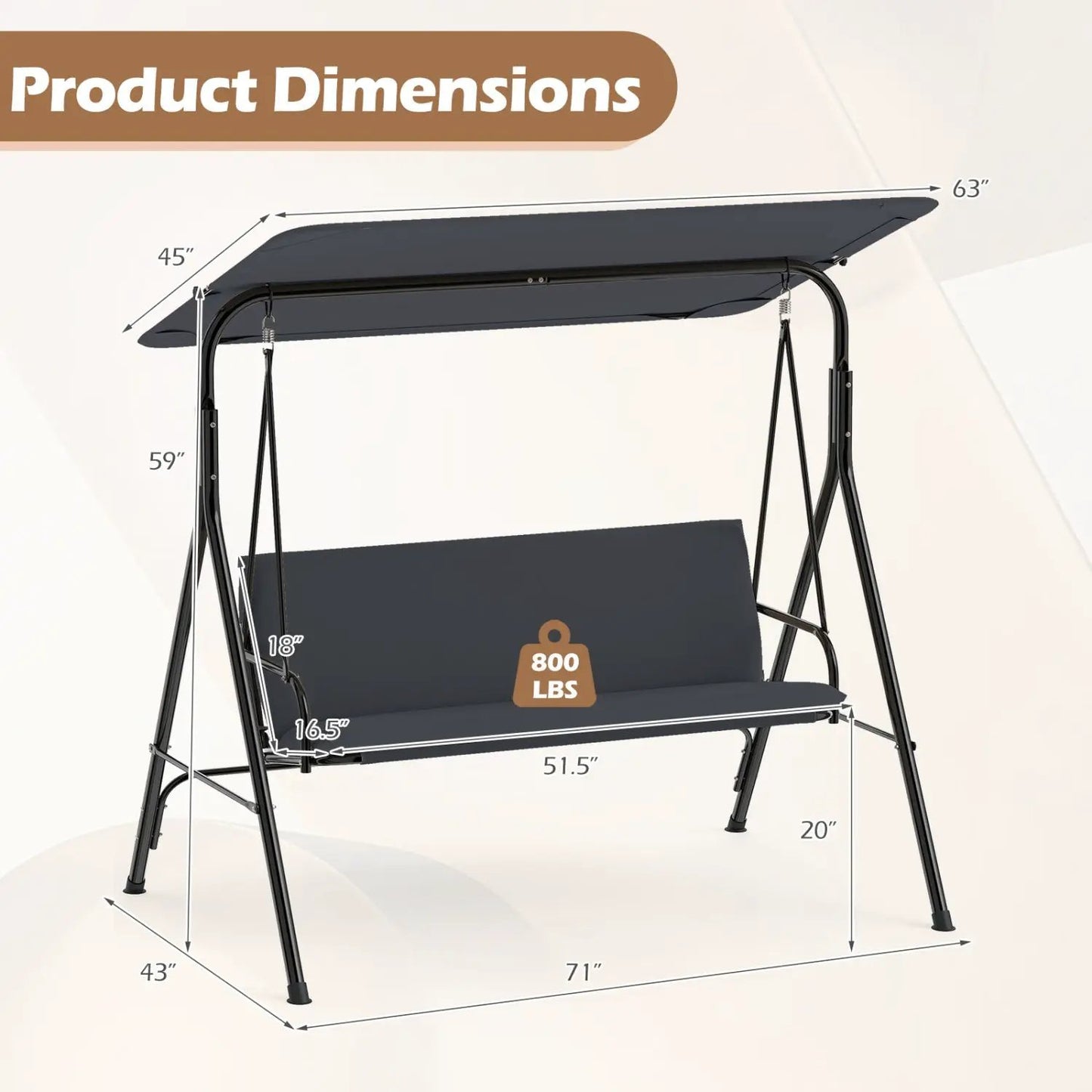 3-Seat Patio Swing Chair and Adjustable Canopy