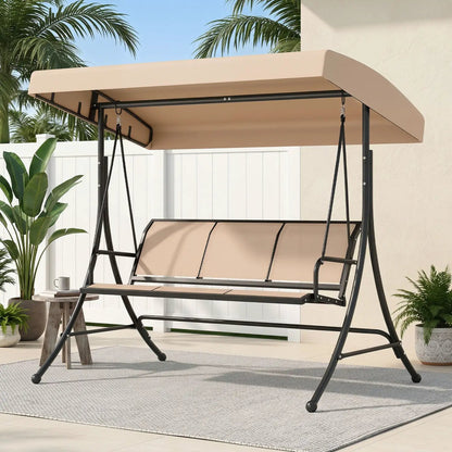 3 Seat Patio Swing Chair With Adjustable Canopy