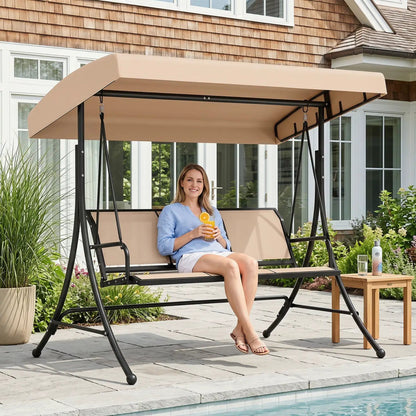 3 Seat Patio Swing Chair With Adjustable Canopy