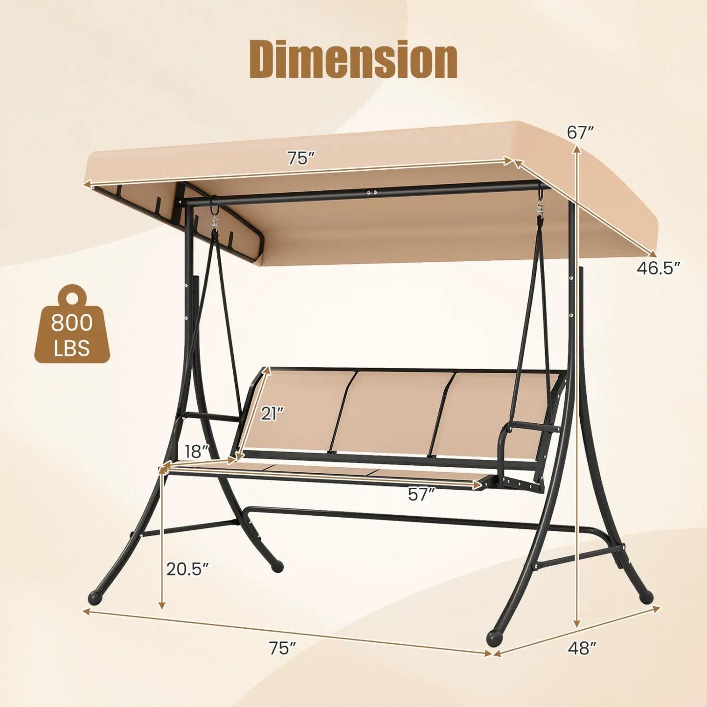3 Seat Patio Swing Chair With Adjustable Canopy