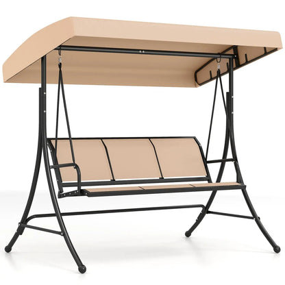 3 Seat Patio Swing Chair With Adjustable Canopy