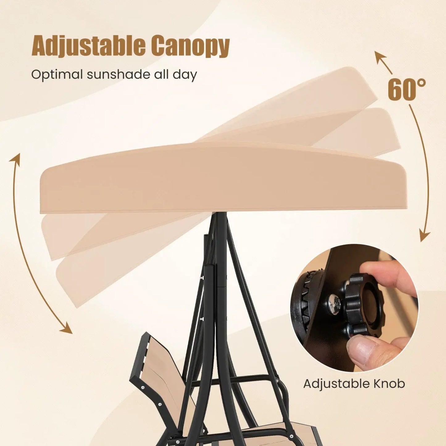 3 Seat Patio Swing Chair With Adjustable Canopy