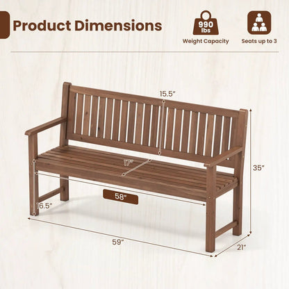 3-Seater Wooden Garden Bench with Backrest, 59 Inch