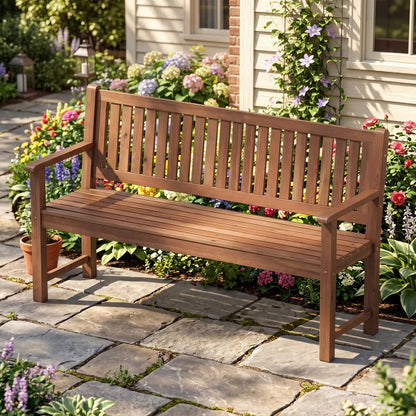 3-Seater Wooden Garden Bench with Backrest, 59 Inch