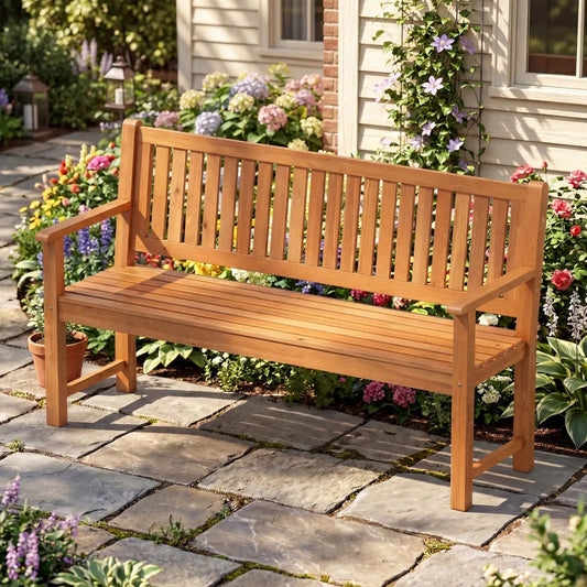 3-Seater wooden garden bench with backrest in natural wood by DirectDeals, outdoor bench on Tampa Home & Garden Store
