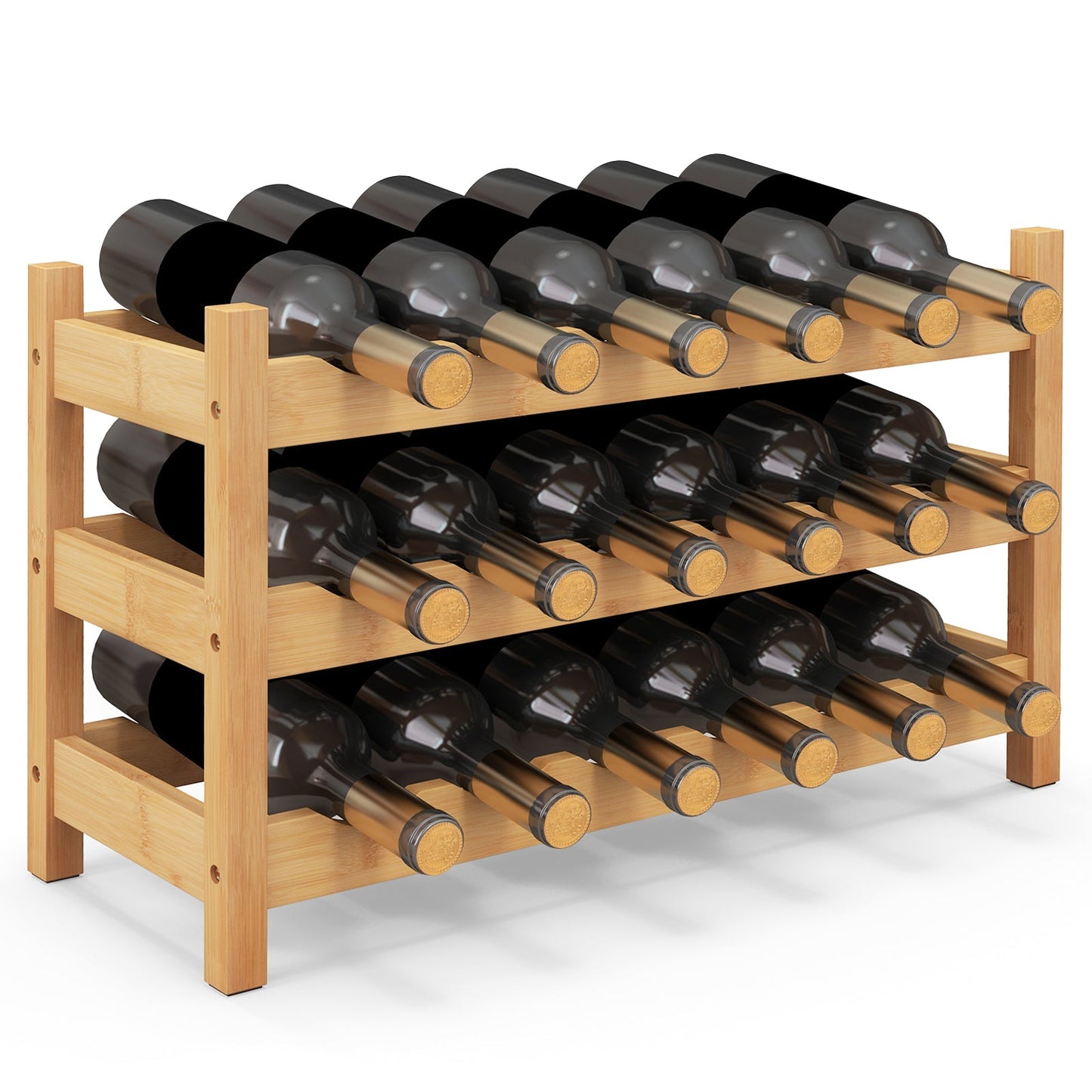 Organizador de botellas de vino de bambú de 3 niveles para encimera-Café
