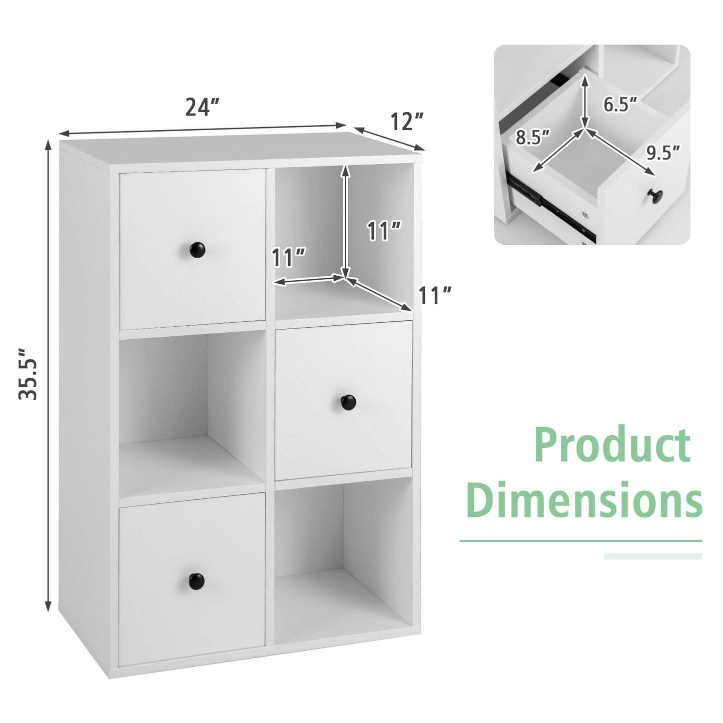 3-Tier Bookcase with Anti-toppling Device for Living Room-White
