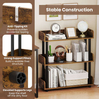 3-Tier Bookshelf with Anti-Tipping Kit and Industrial Storage Unit for Living Room