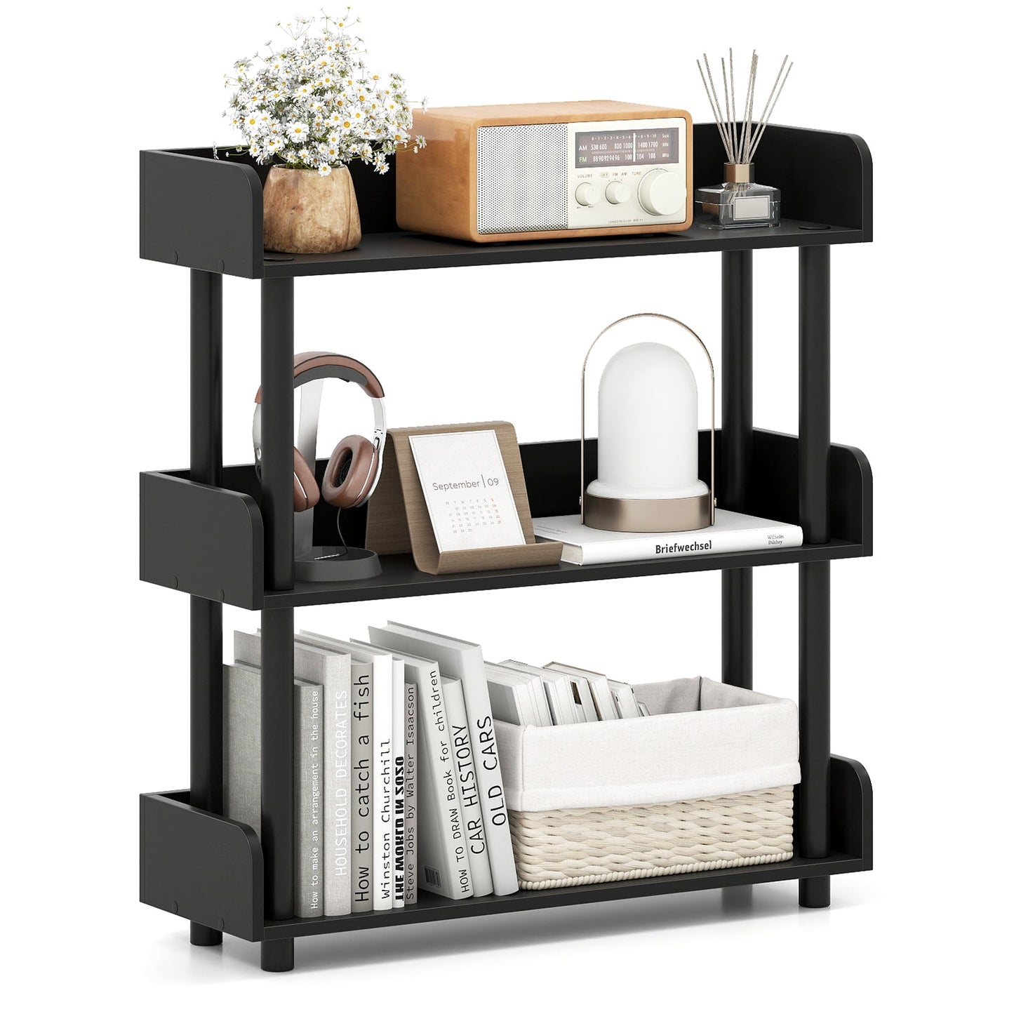 3-Tier Bookshelf with Anti-Tipping Kit and Industrial Storage Unit for Living Room