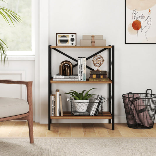 3-Tier Bookshelf with Heavy-Duty Metal Frame - Tampa Home & Garden Store