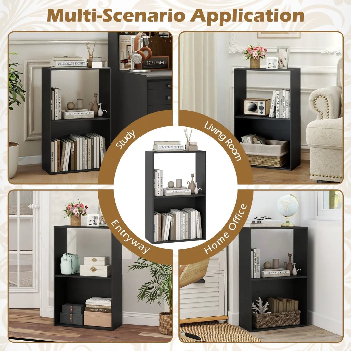 3-Tier Bookshelf With Open Storage Compartments