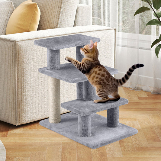 3-Tier Cat Stairs 19 Inch Plush Steps with Scratching Posts for High Bed Sofa-Gray - Tampa Home & Garden Store