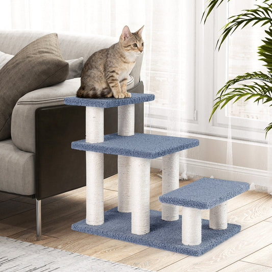 3-Tier Cat Stairs 20 Inch with Scratching Posts and Hanging Toy Ball-Gray - Tampa Home & Garden Store