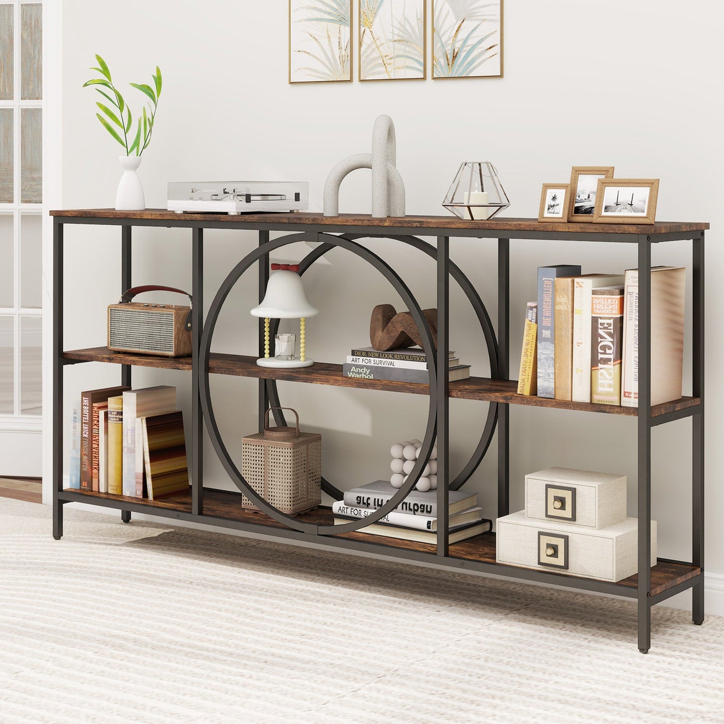 3-Tier Console Table with Faux Marble Top and Storage Shelves for Hallway Living Room