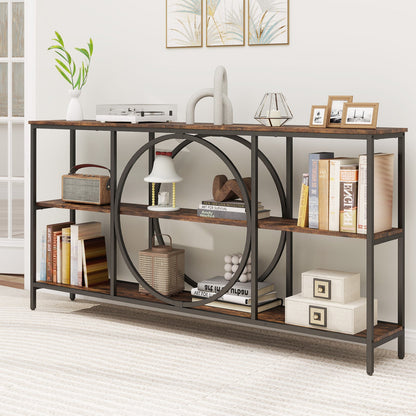 3-Tier Console Table with Faux Marble Top and Storage Shelves for Hallway Living Room