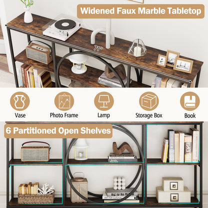 3-Tier Console Table with Faux Marble Top and Storage Shelves for Hallway Living Room