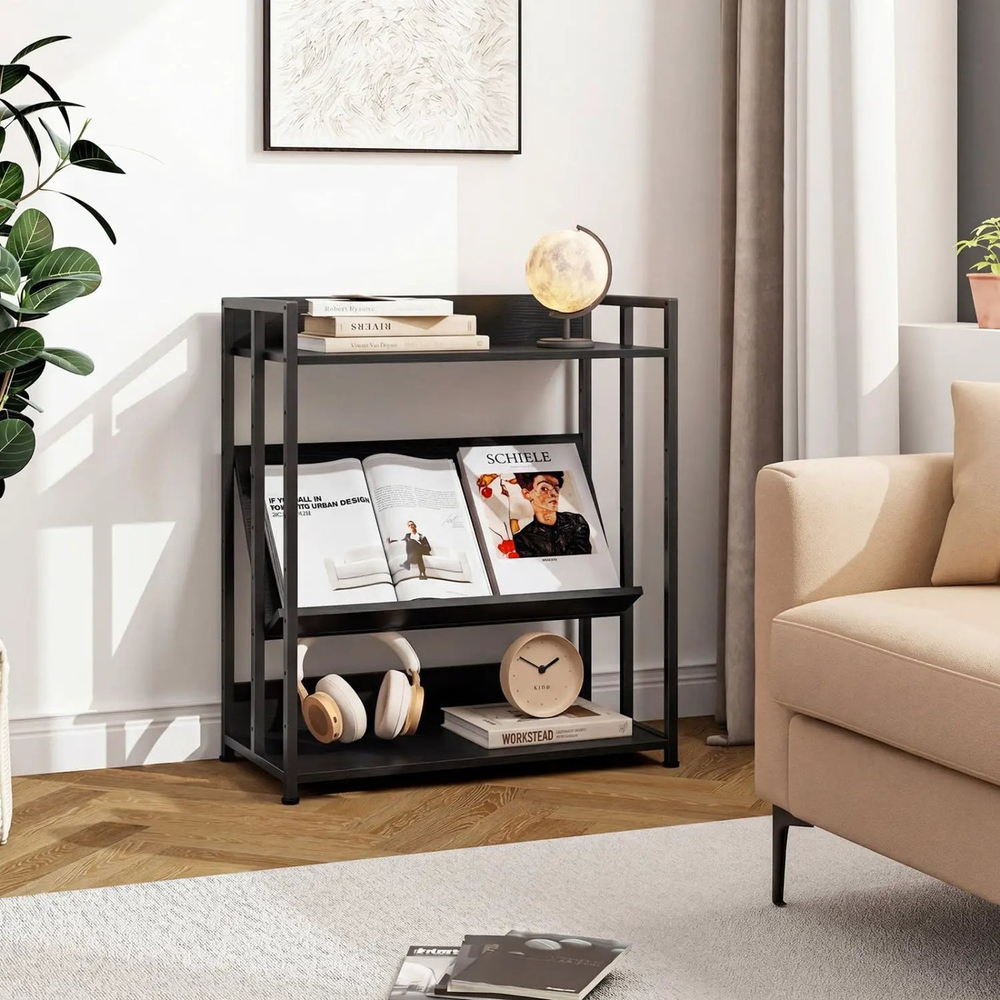 3 Tier Corner Bookshelf with Adjustable Shelves