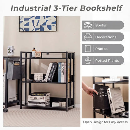 3 Tier Corner Bookshelf with Adjustable Shelves