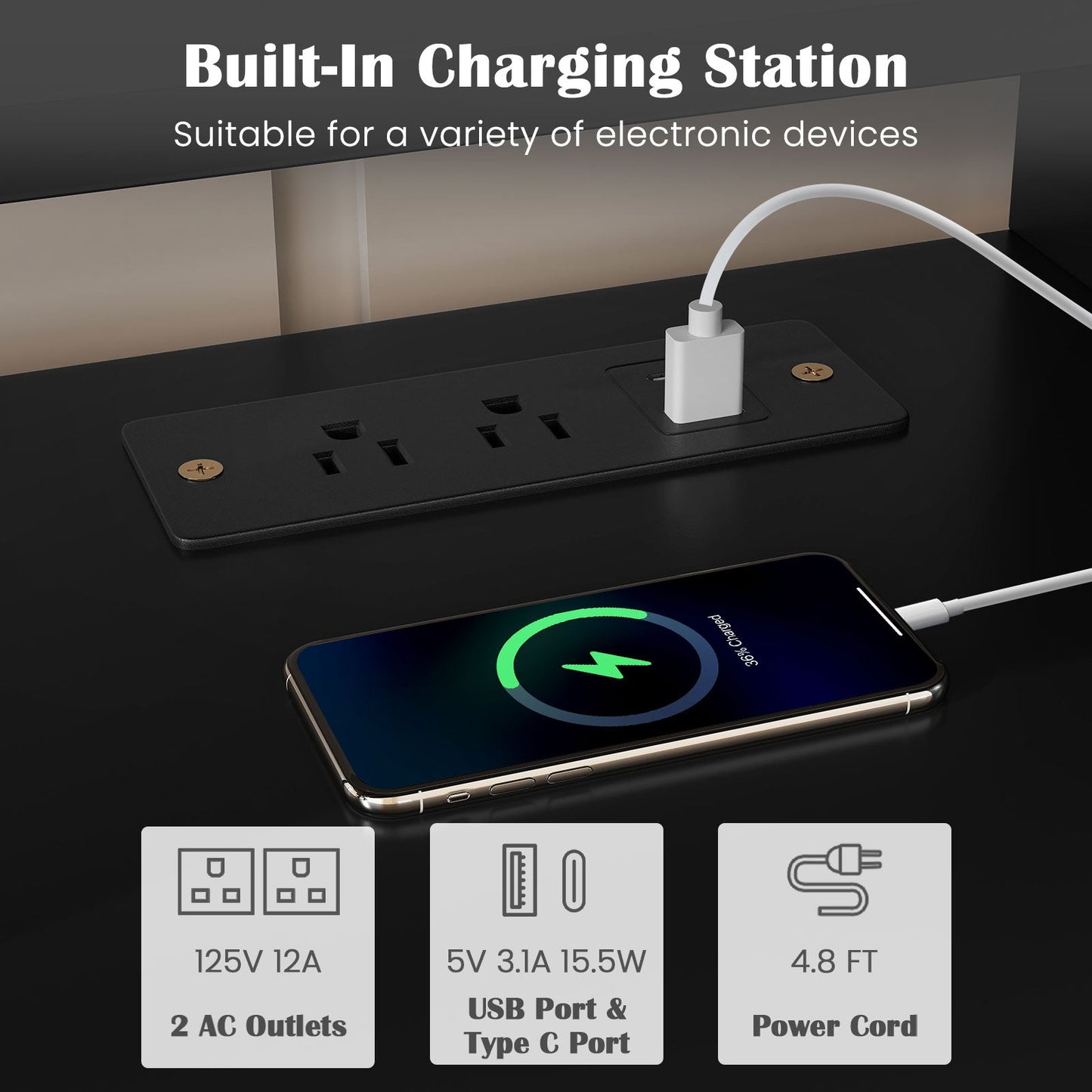 3-Tier Corner TV Stand for TVs up to 65 Inches with Charging Station