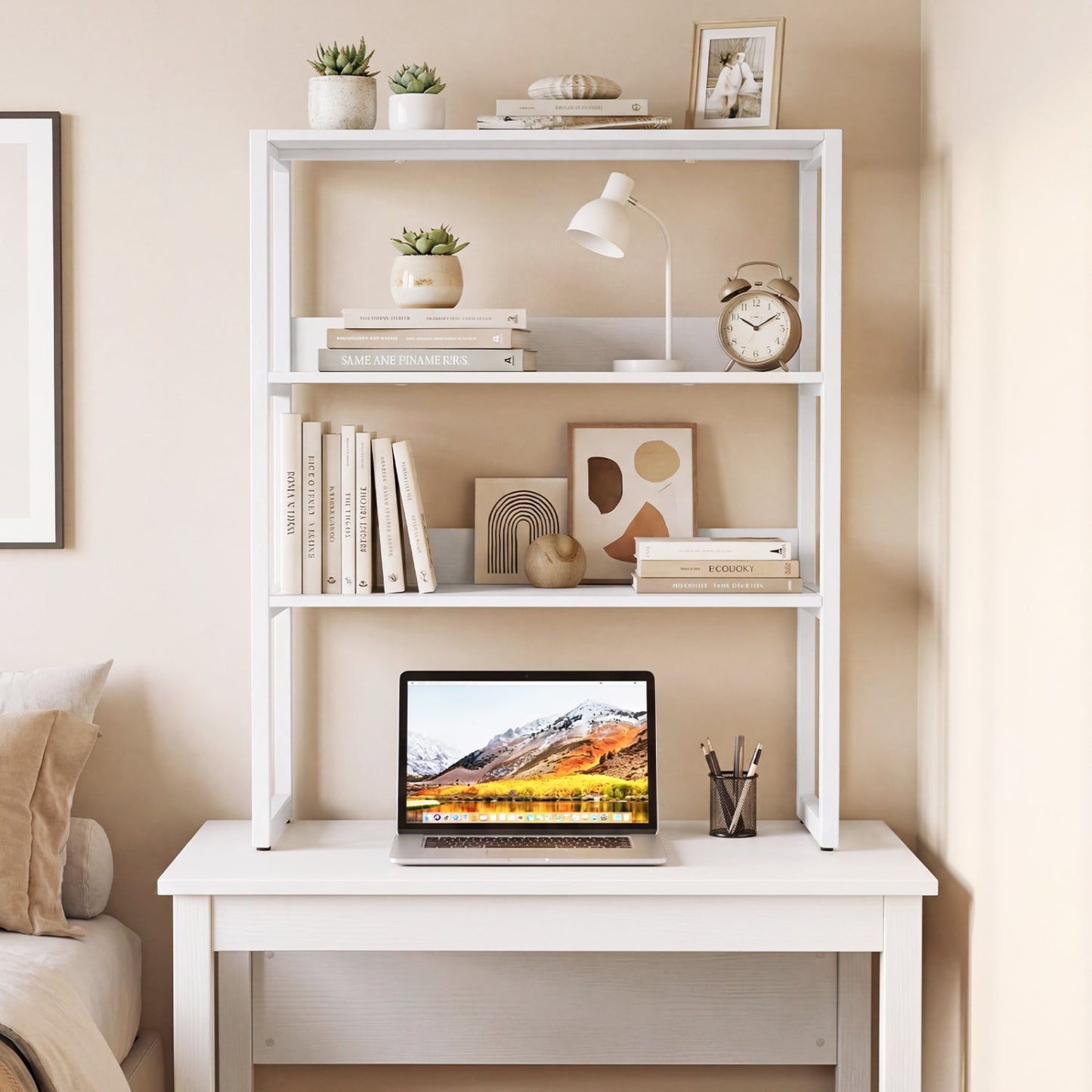 3-Tier Countertop Storage Hutch with Open Shelves white bookcase DirectDeals on Tampa Home & Garden Store