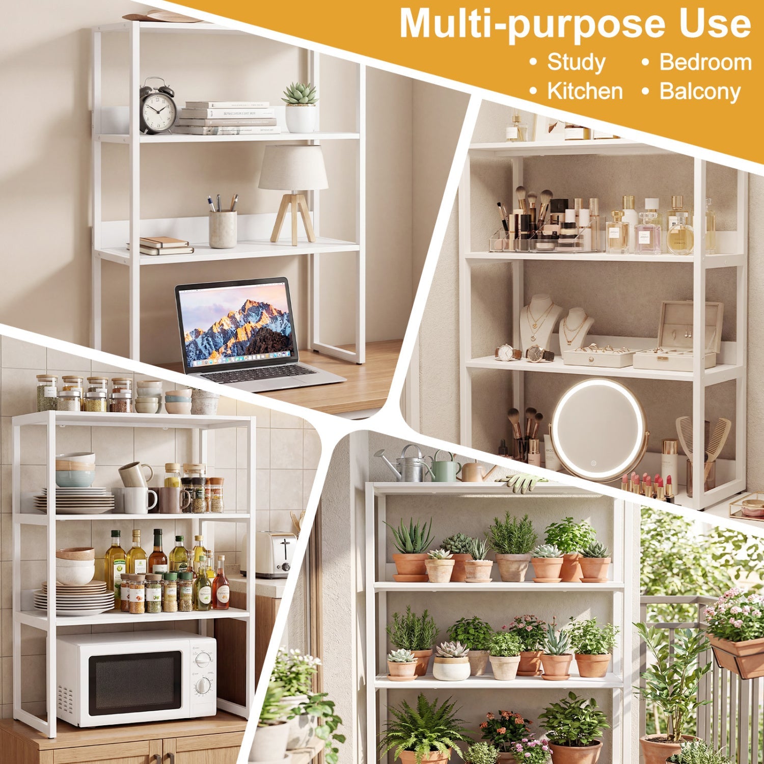 3-Tier Countertop Storage Hutch with Open Shelves bookcase in white metal frame by DirectDeals on Tampa Home & Garden Store