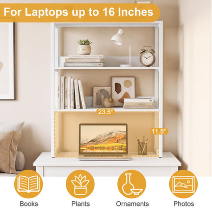 3-Tier Countertop Storage Hutch with Open Shelves white bookcase with laptop on bottom shelf on Tampa Home & Garden Store