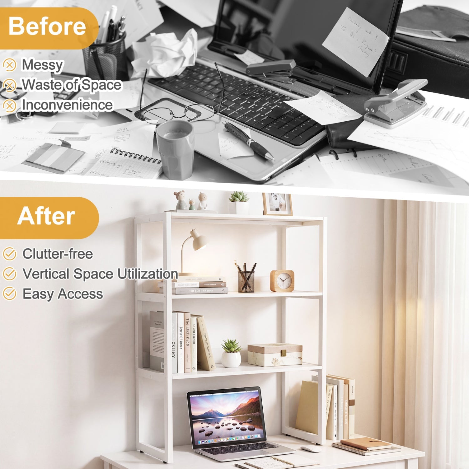 3-Tier Countertop Storage Hutch with Open Shelves by DirectDeals, white metal desk organizer on Tampa Home & Garden Store