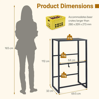 3 Tier Drink Crate Rack with Shelf for Beer