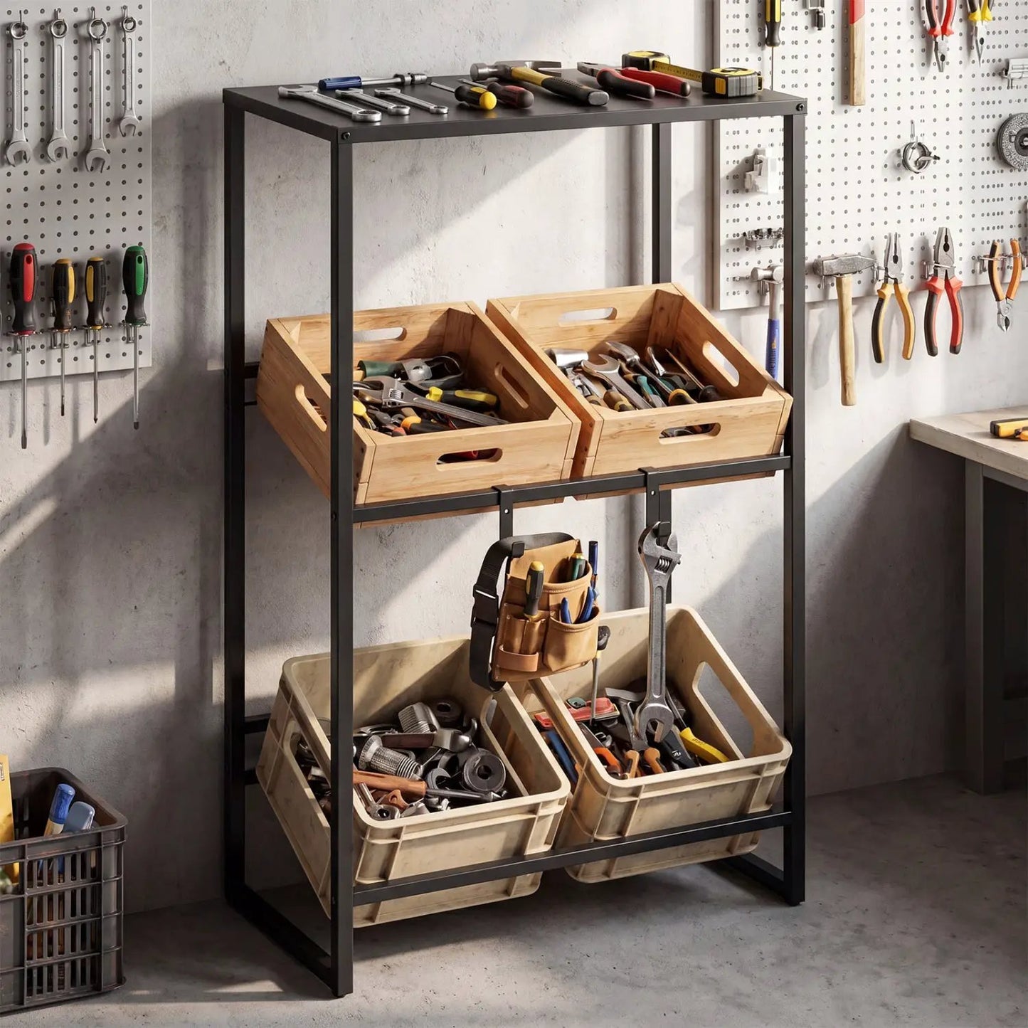 3 Tier Drink Crate Rack with Shelf for Beer