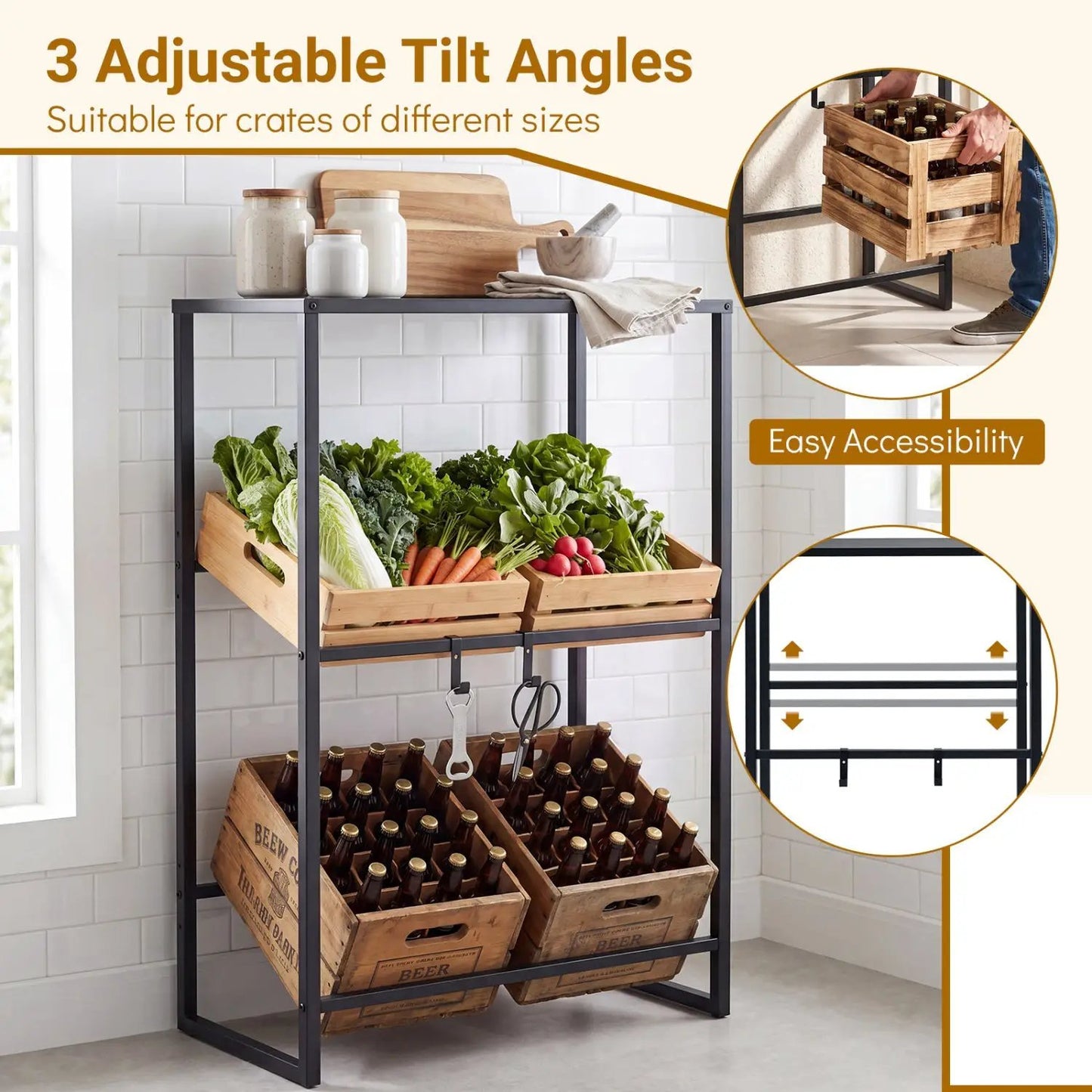 3 Tier Drink Crate Rack with Shelf for Beer