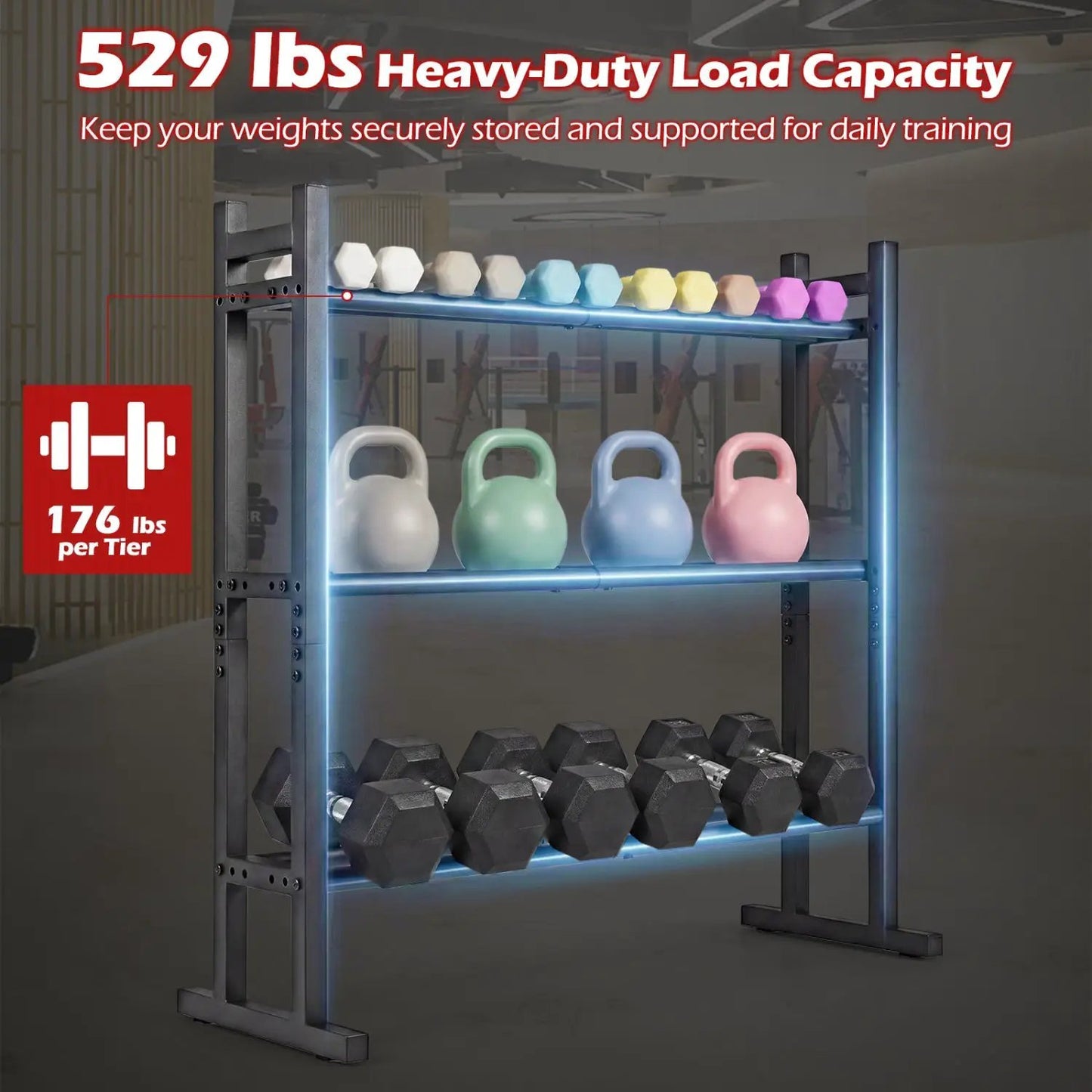 3 Tier Dumbbell Rack with 529 lb Capacity