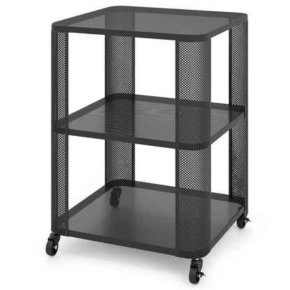 3 Tier End Table with Wheels and Open Storage