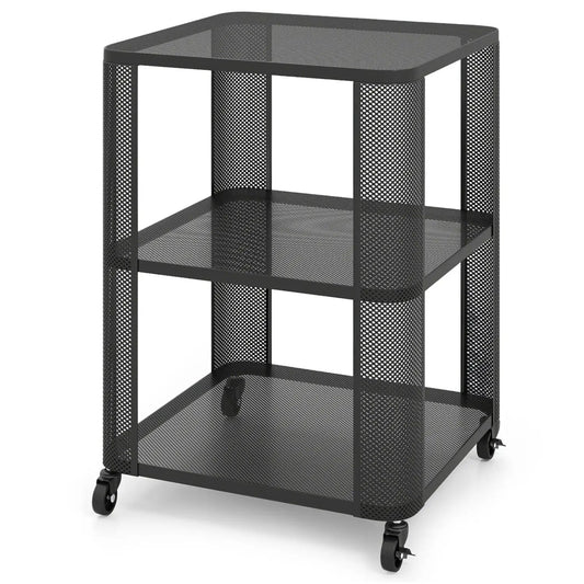 DirectDeals 3-Tier End Table with Wheels mesh rolling side table with open shelves black on Tampa Home & Garden Store