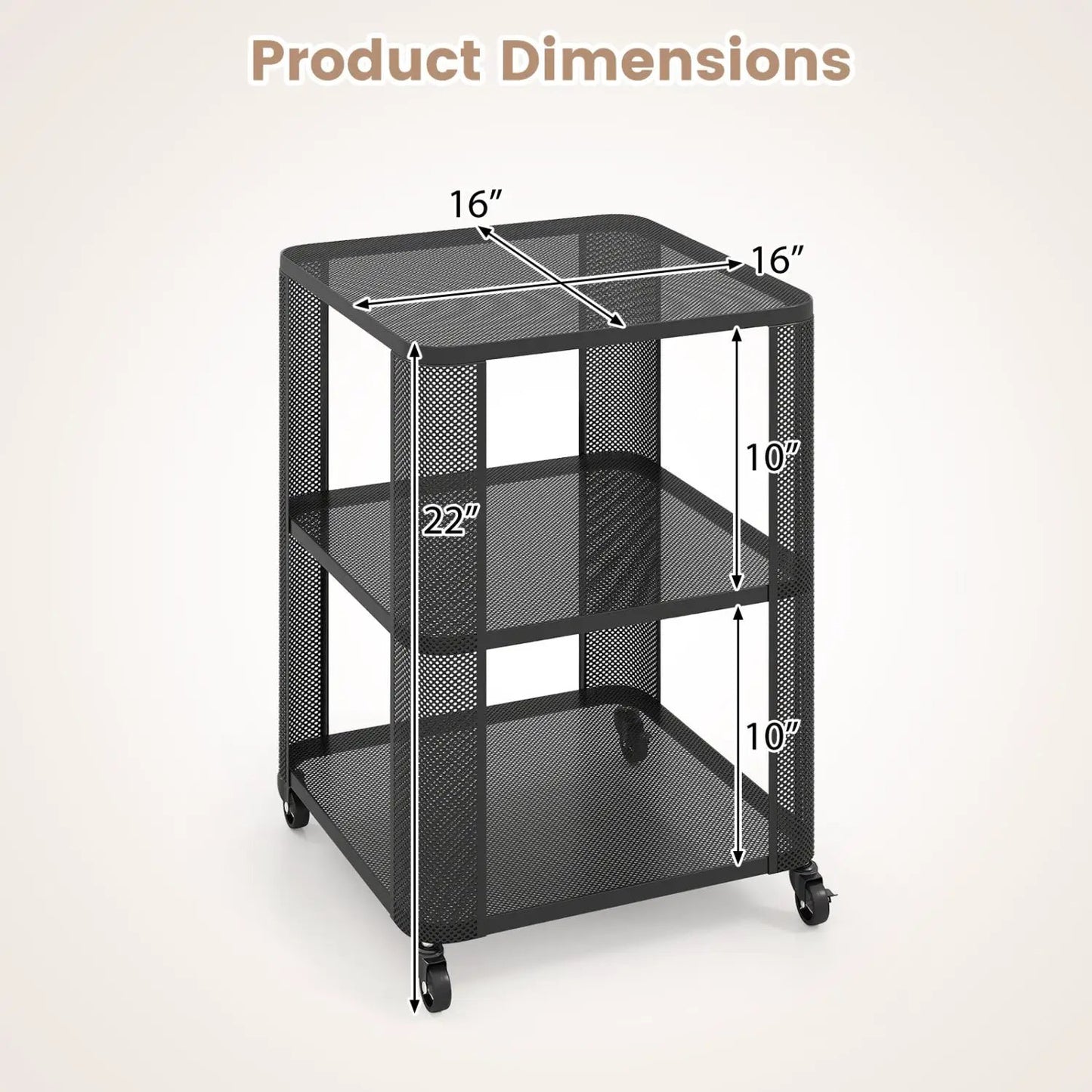 3 Tier End Table with Wheels and Open Storage