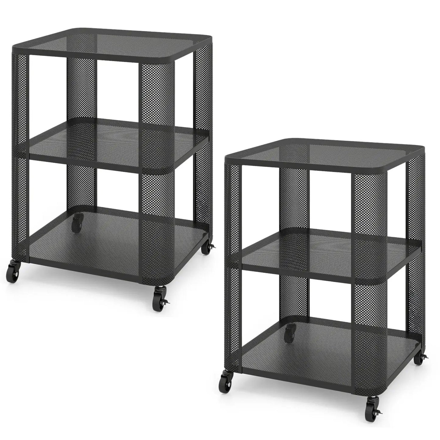 3 Tier End Table with Wheels and Open Storage