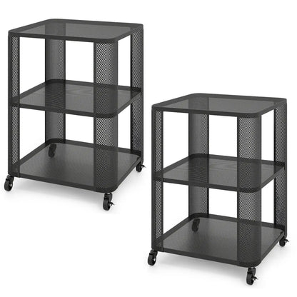 3 Tier End Table with Wheels and Open Storage