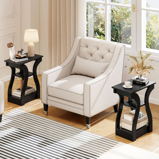 3-Tier End Tables with Charging Station Set of 2 with Open Storage Shelves - Tampa Home & Garden Store
