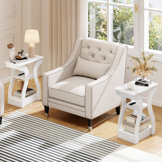 3-Tier End Tables with Charging Station Set of 2 with Open Storage Shelves - Tampa Home & Garden Store
