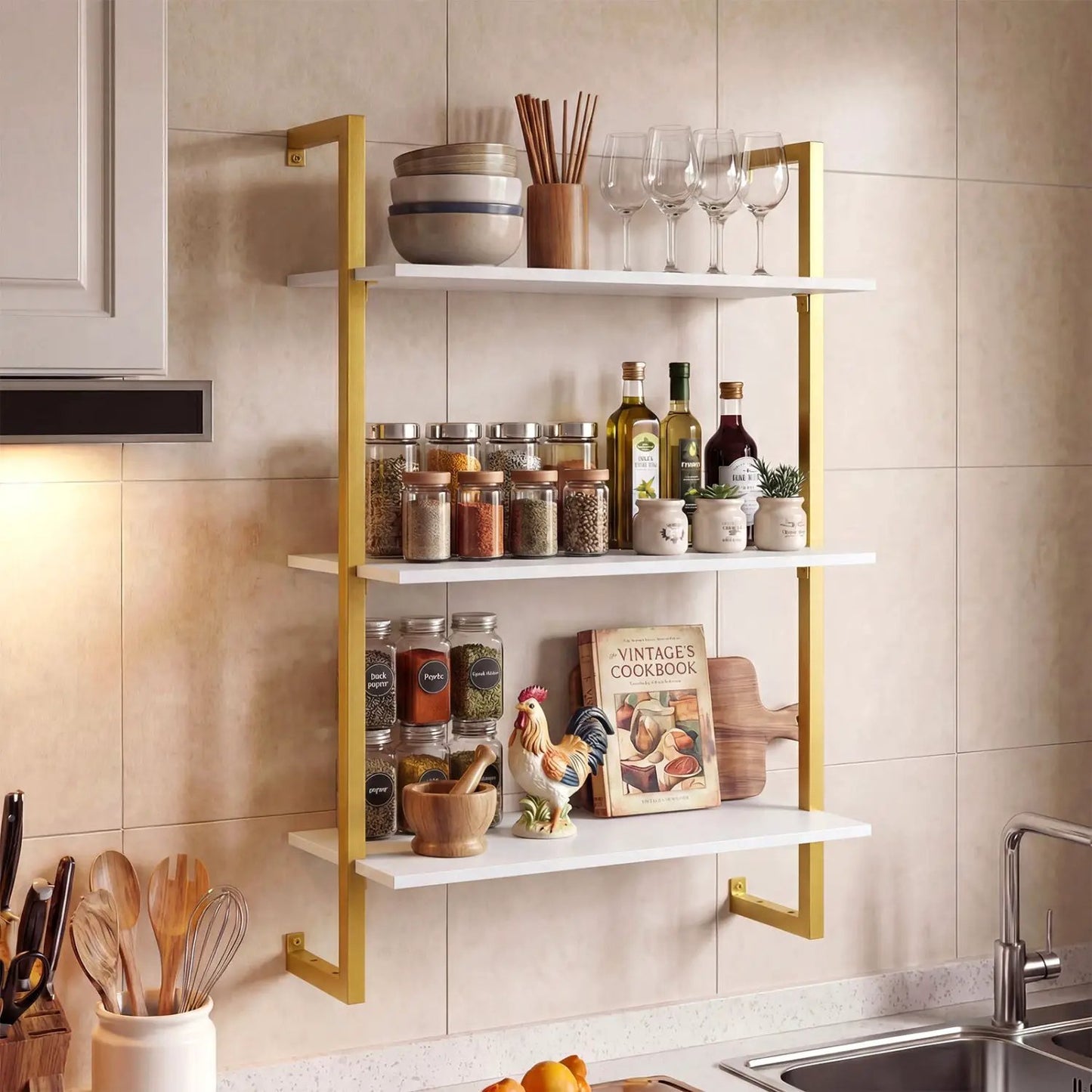 Three Tier Floating Shelf for Kitchen and Living
