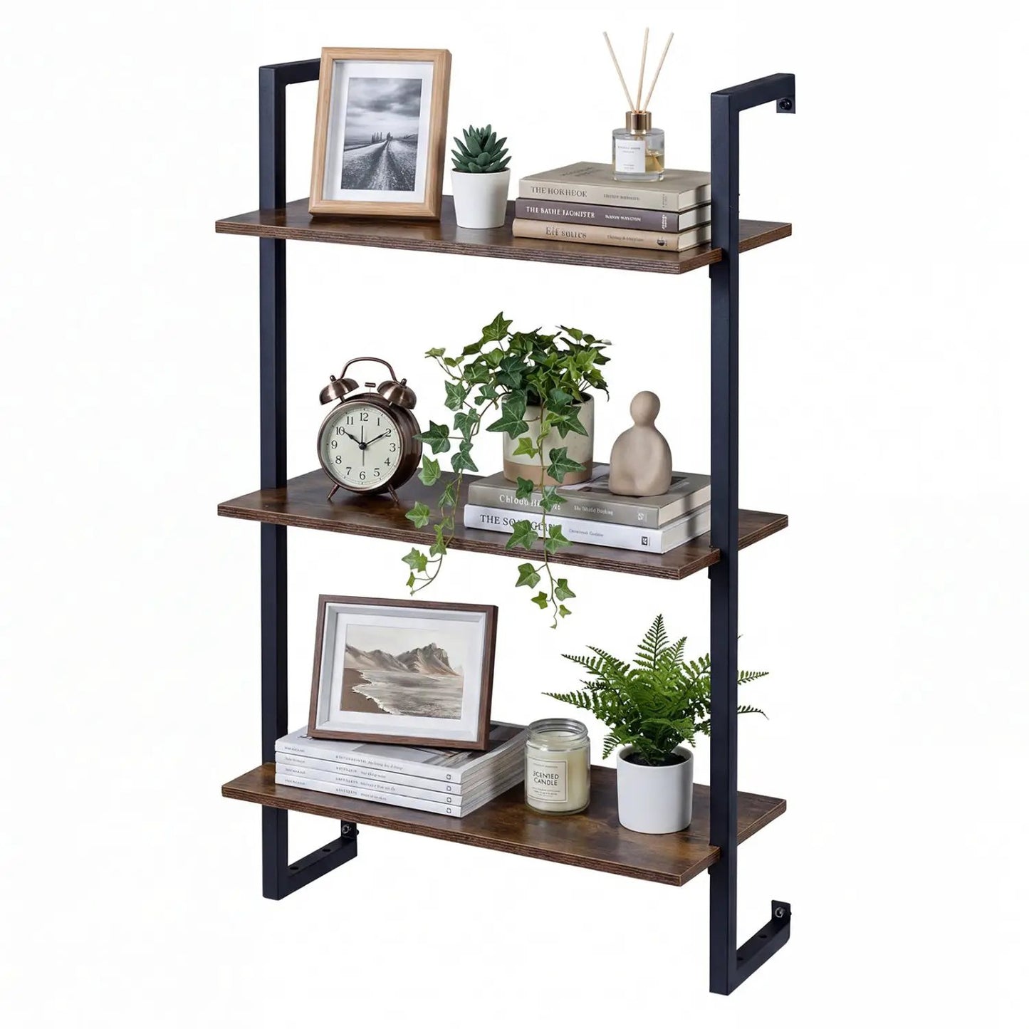 Three Tier Floating Wall Shelf in Rustic Brown