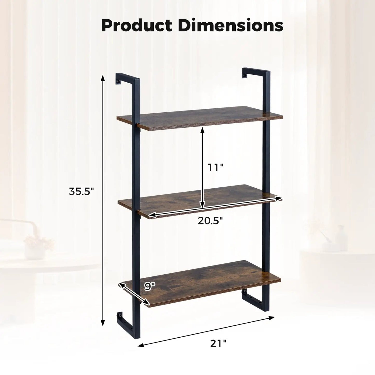 Three Tier Floating Wall Shelf in Rustic Brown