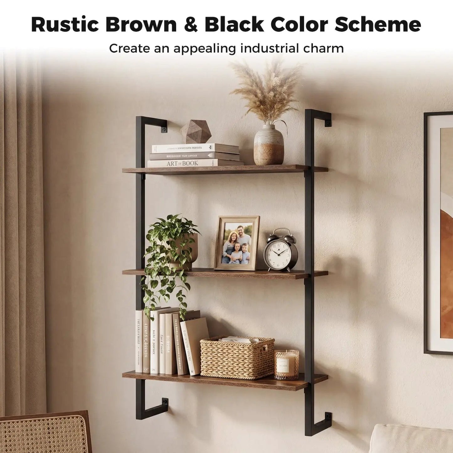 Three Tier Floating Wall Shelf in Rustic Brown