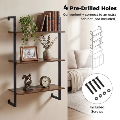 Three Tier Floating Wall Shelf in Rustic Brown