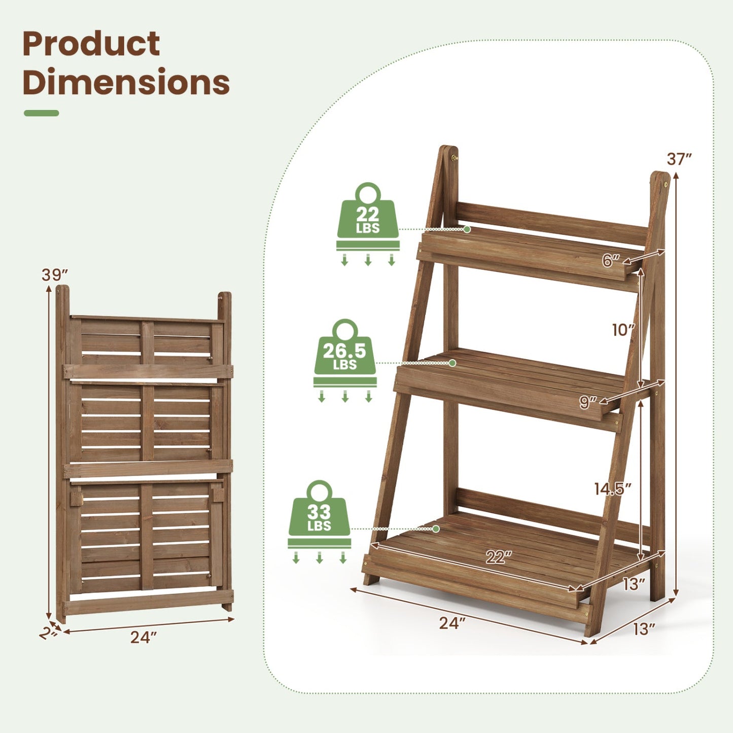 3-Tier Foldable Plant Stand with Slatted Shelves in natural wood by DirectDeals on Tampa Home & Garden Store