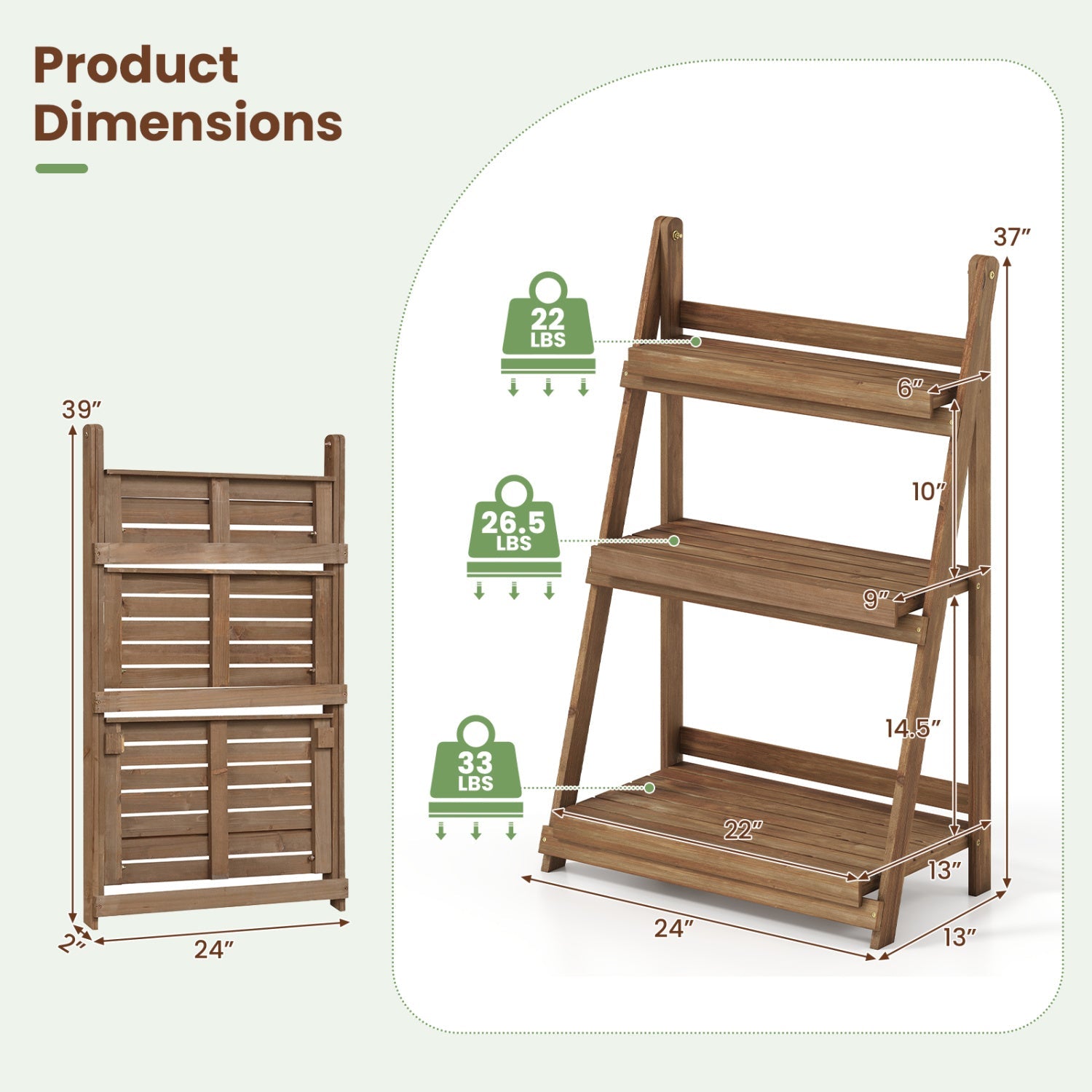 3-Tier Foldable Plant Stand with Slatted Shelves in natural wood by DirectDeals on Tampa Home & Garden Store