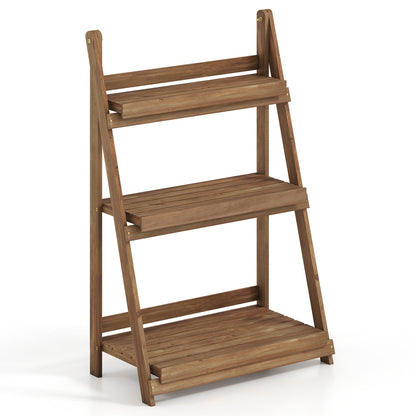 3-Tier Foldable Plant Stand with Slatted Shelves by DirectDeals, wooden brown finish on Tampa Home & Garden Store