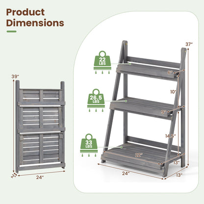 3-Tier Foldable Plant Stand with Slatted Shelves by DirectDeals, gray wood frame on Tampa Home & Garden Store