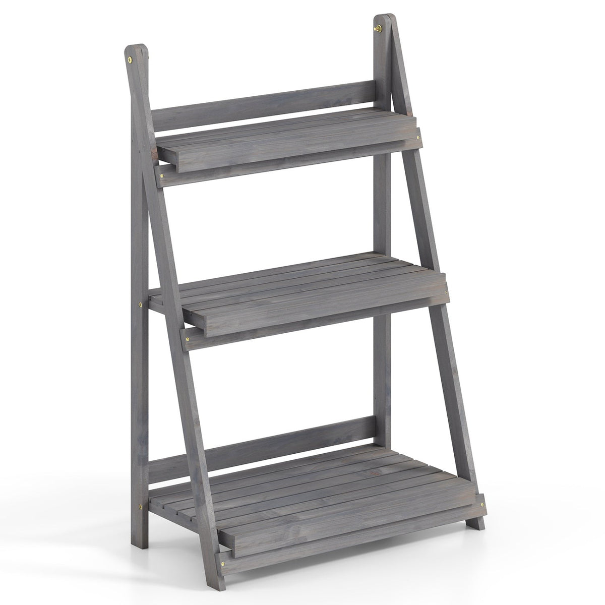 3-Tier Foldable Plant Stand with Slatted Shelves in gray weathered wood by DirectDeals on Tampa Home & Garden Store